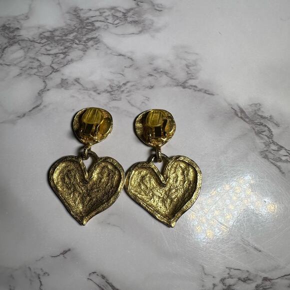 C. Stein Heart Dangle Clip On Earrings VINTAGE - Picture 3 of 4